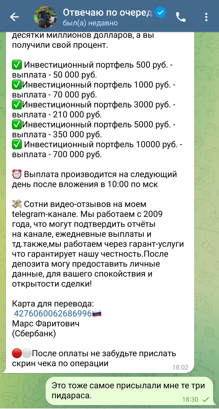 скриншот переписки с мошенником переписка с мошенником Радислав Дерипаска